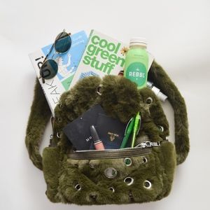 Fuzzy olive green backpack
